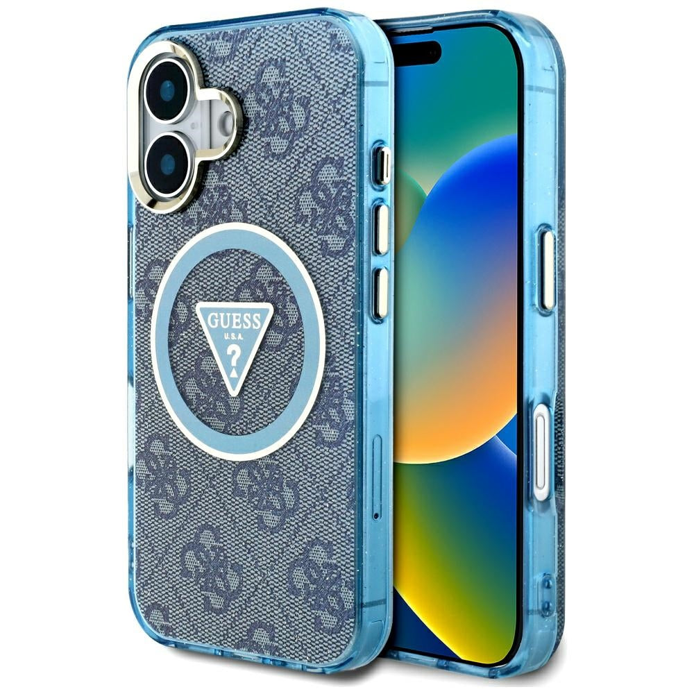 MagSafe ovitek za Apple iPhone 16, Guess, IML Glitter 4G Circle Triangle, Modra