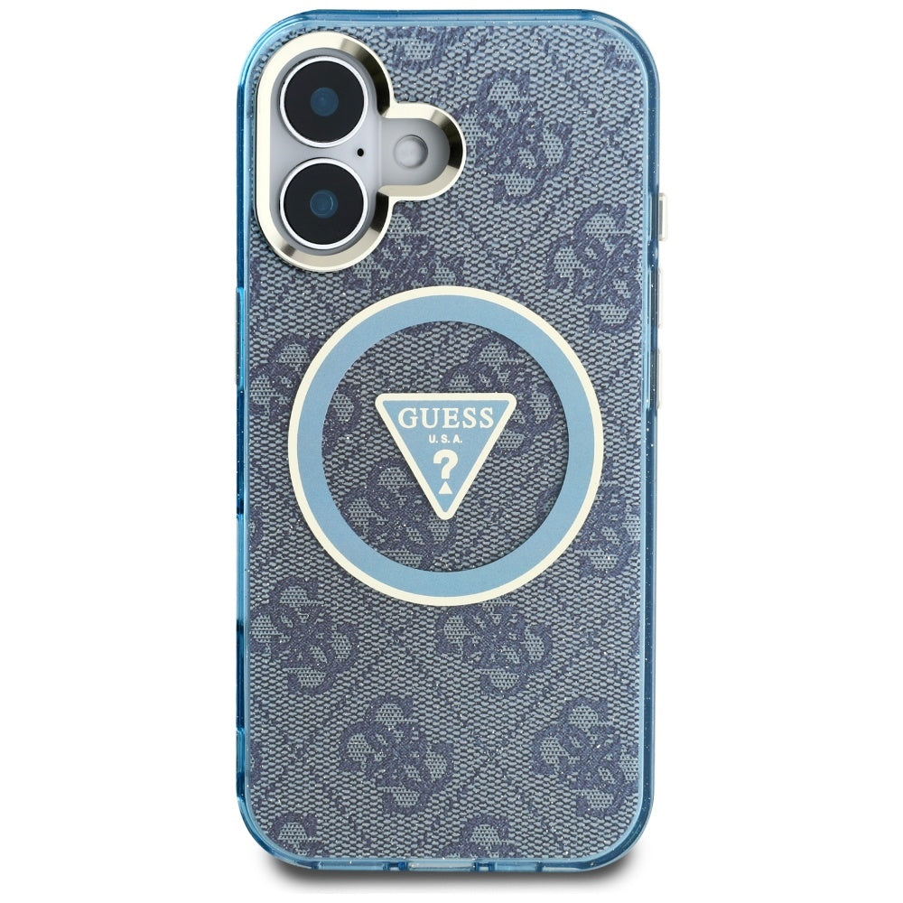 MagSafe ovitek za Apple iPhone 16, Guess, IML Glitter 4G Circle Triangle, Modra