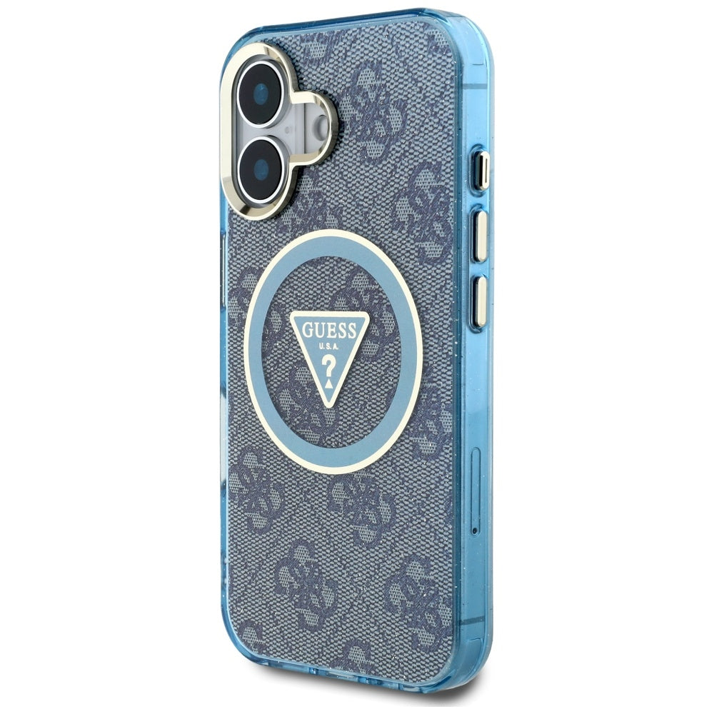 MagSafe ovitek za Apple iPhone 16, Guess, IML Glitter 4G Circle Triangle, Modra