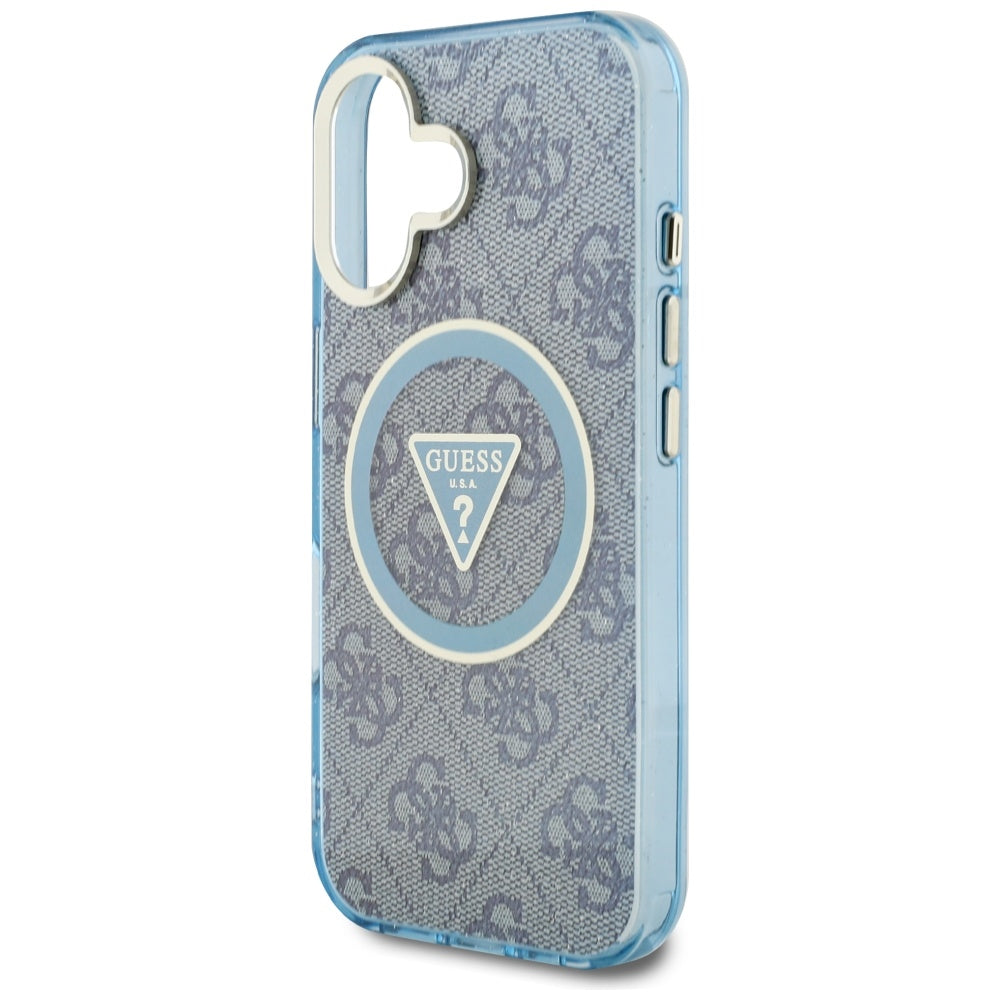 MagSafe ovitek za Apple iPhone 16, Guess, IML Glitter 4G Circle Triangle, Modra