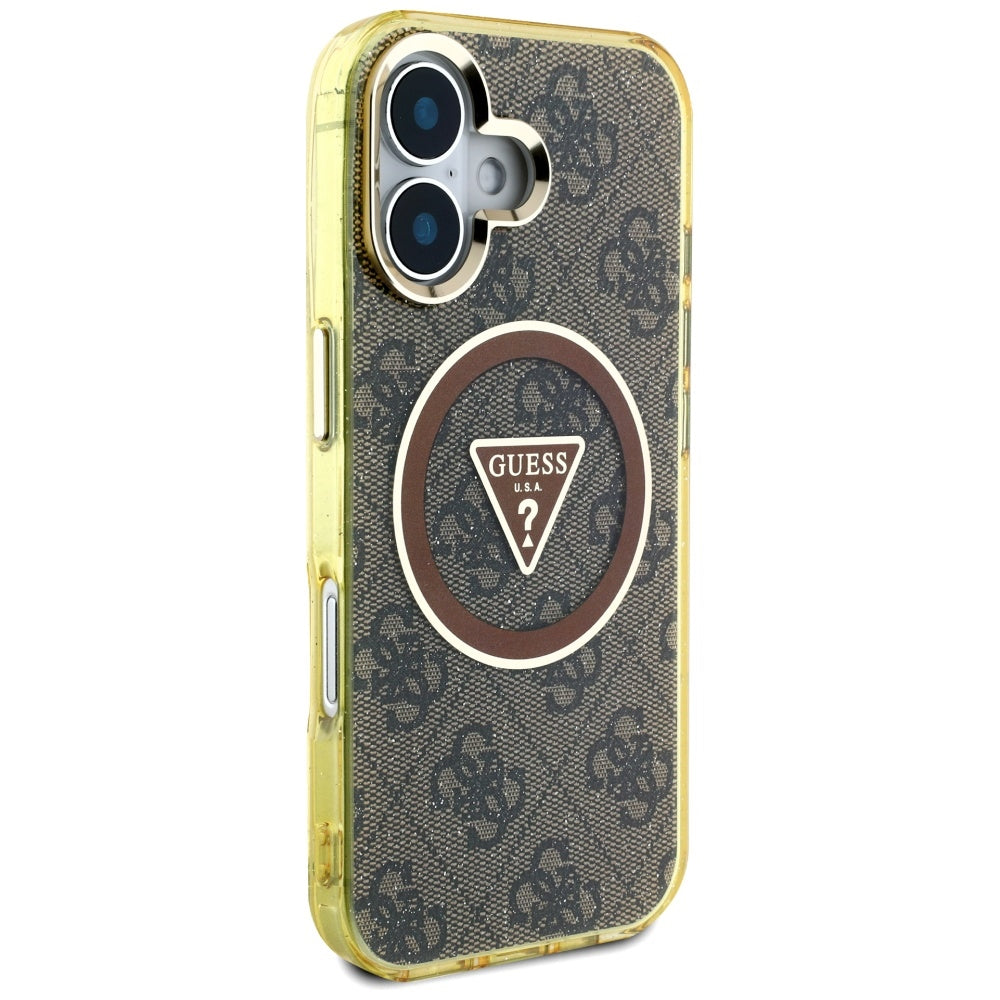 Ovitek MagSafe za Apple iPhone 16, Guess, IML Glitter 4G Circle Triangle, rjava