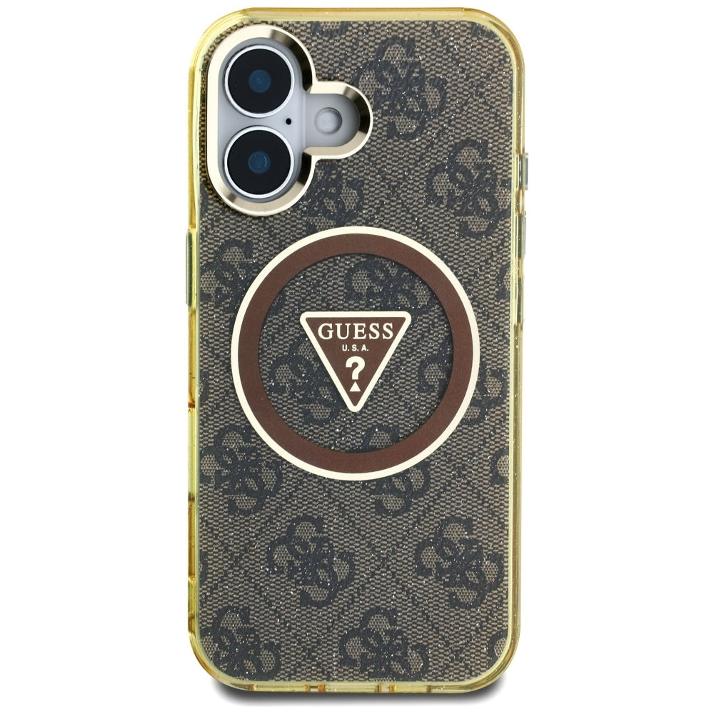 Ovitek MagSafe za Apple iPhone 16, Guess, IML Glitter 4G Circle Triangle, rjava