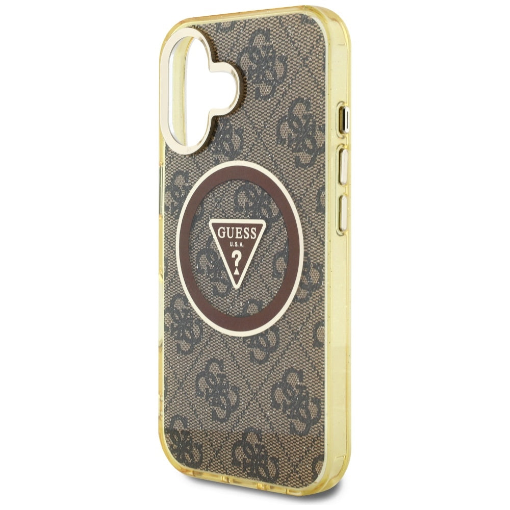 Ovitek MagSafe za Apple iPhone 16, Guess, IML Glitter 4G Circle Triangle, rjava