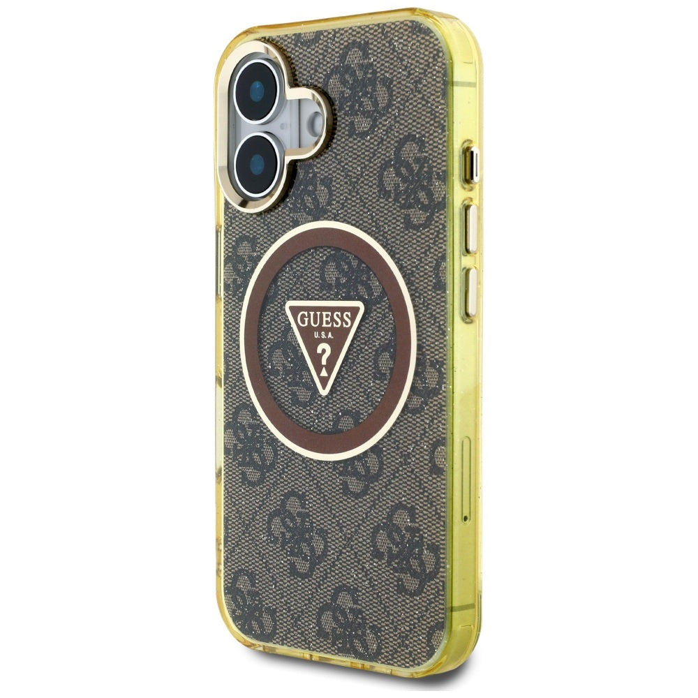 Ovitek MagSafe za Apple iPhone 16, Guess, IML Glitter 4G Circle Triangle, rjava