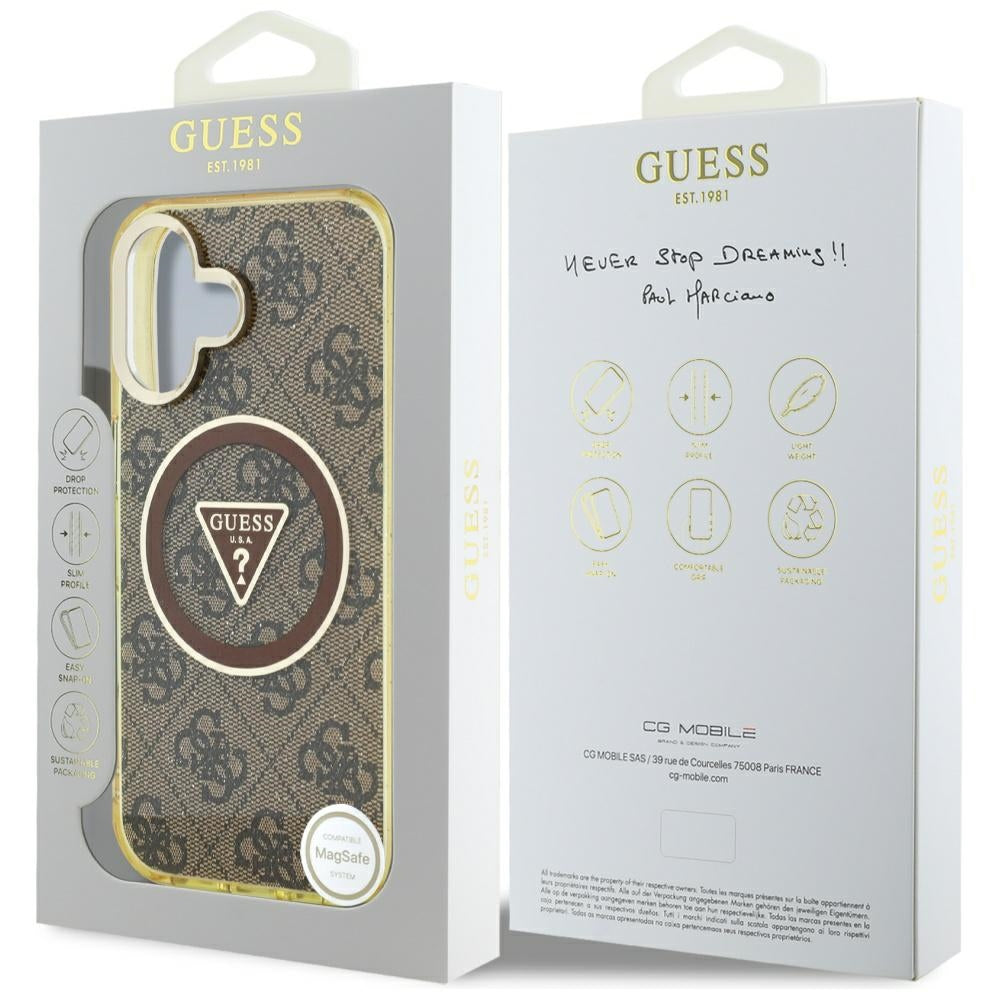 Ovitek MagSafe za Apple iPhone 16, Guess, IML Glitter 4G Circle Triangle, rjava