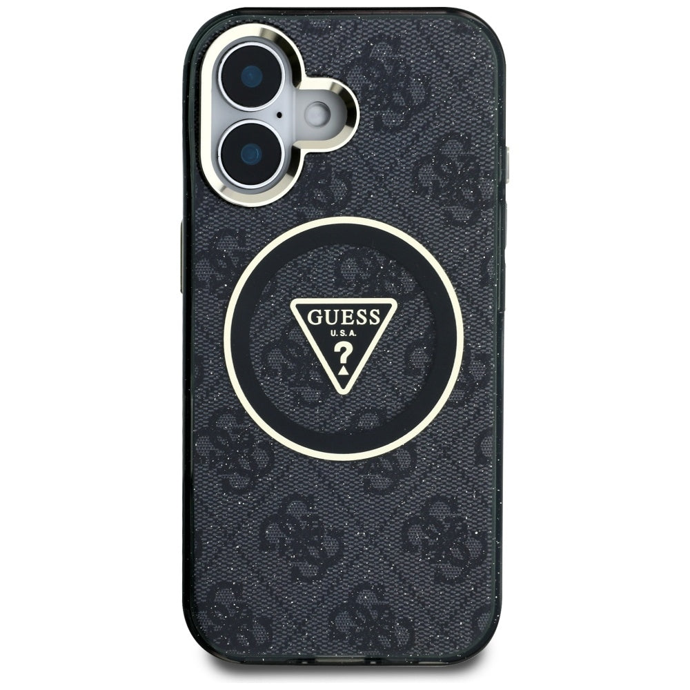 Ovitek MagSafe za Apple iPhone 16, Guess, IML Glitter 4G Circle Triangle, črn