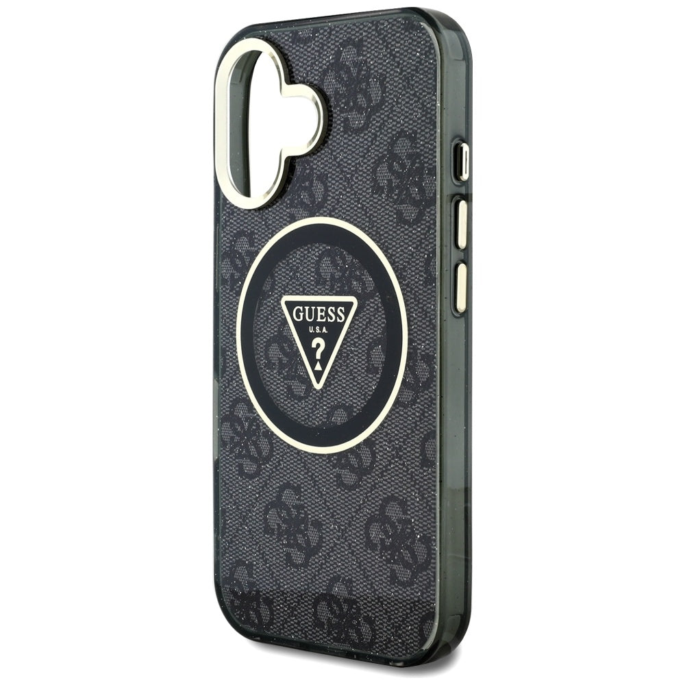 Ovitek MagSafe za Apple iPhone 16, Guess, IML Glitter 4G Circle Triangle, črn