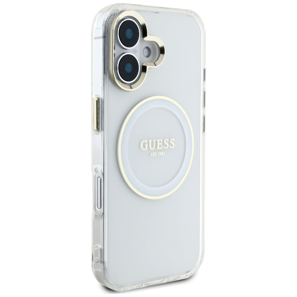 MagSafe ovitek za Apple iPhone 16, Guess, IML Metal Colored Circle, Bela