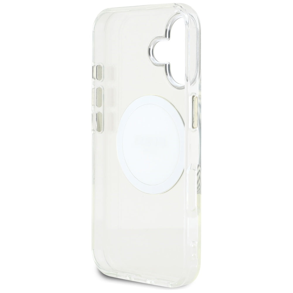 MagSafe ovitek za Apple iPhone 16, Guess, IML Metal Colored Circle, Bela