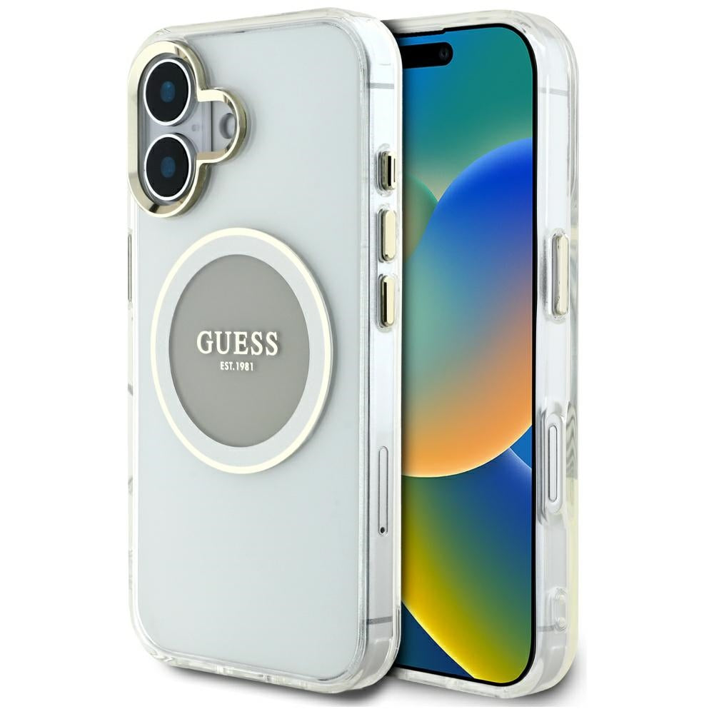 Ovitek MagSafe za Apple iPhone 16, Guess, IML Metal Colored Circle, Siv