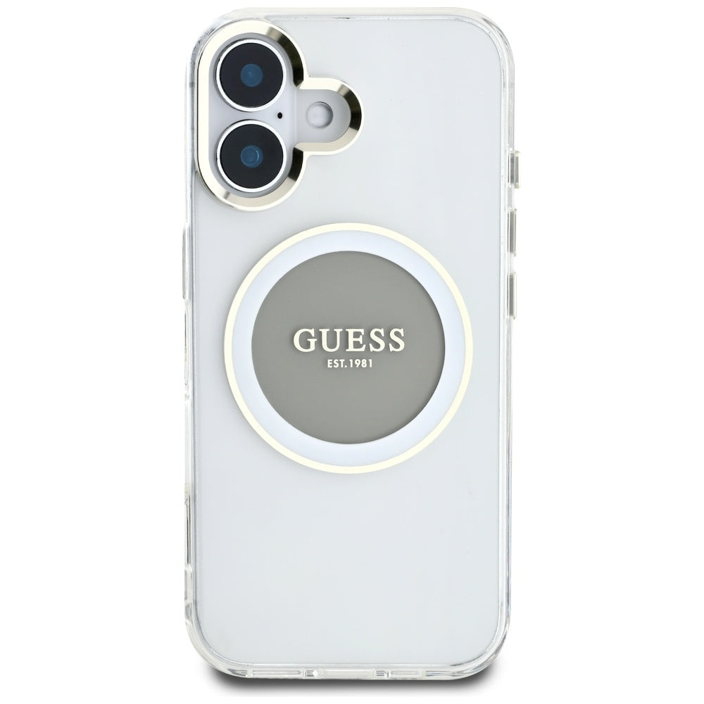 Ovitek MagSafe za Apple iPhone 16, Guess, IML Metal Colored Circle, Siv