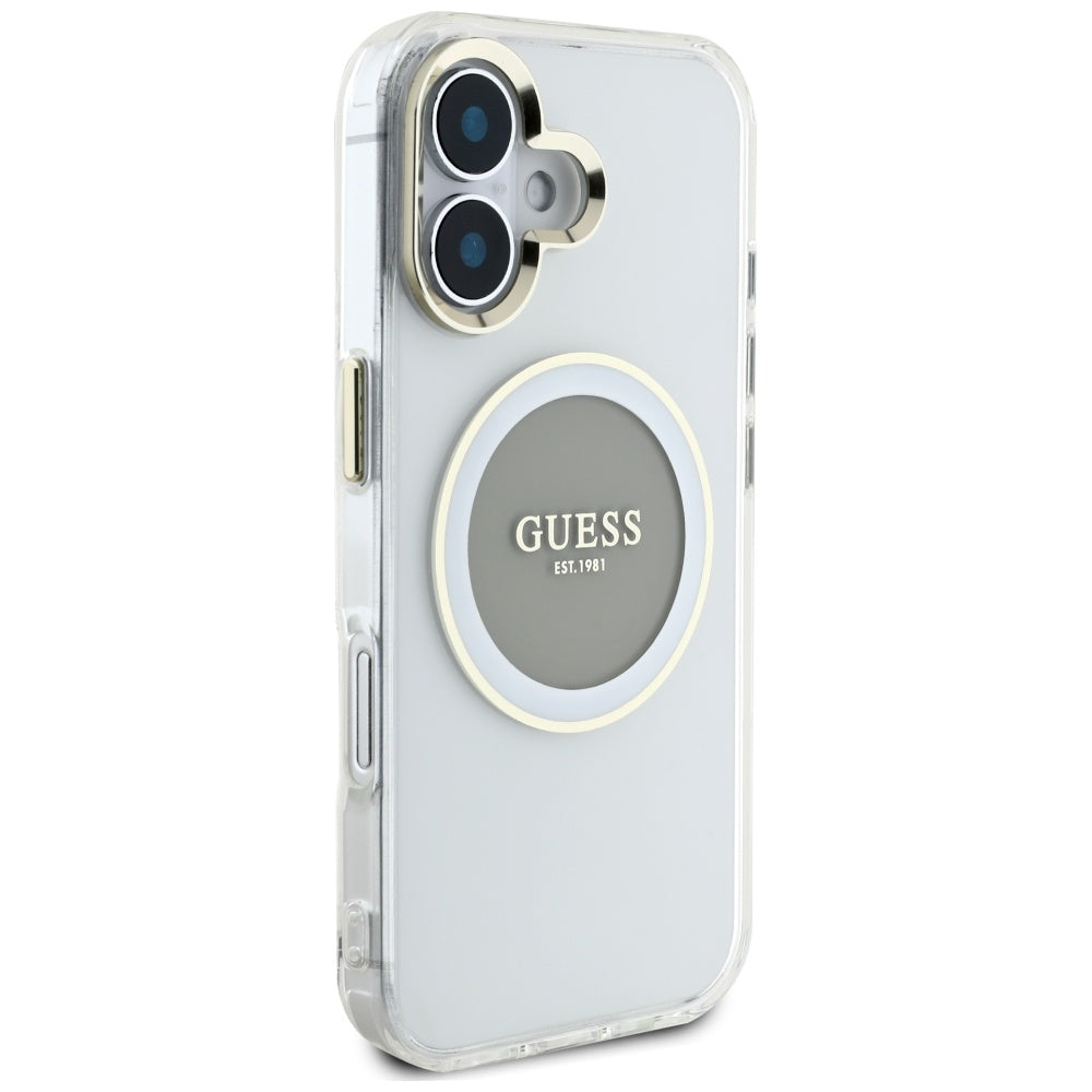 Ovitek MagSafe za Apple iPhone 16, Guess, IML Metal Colored Circle, Siv