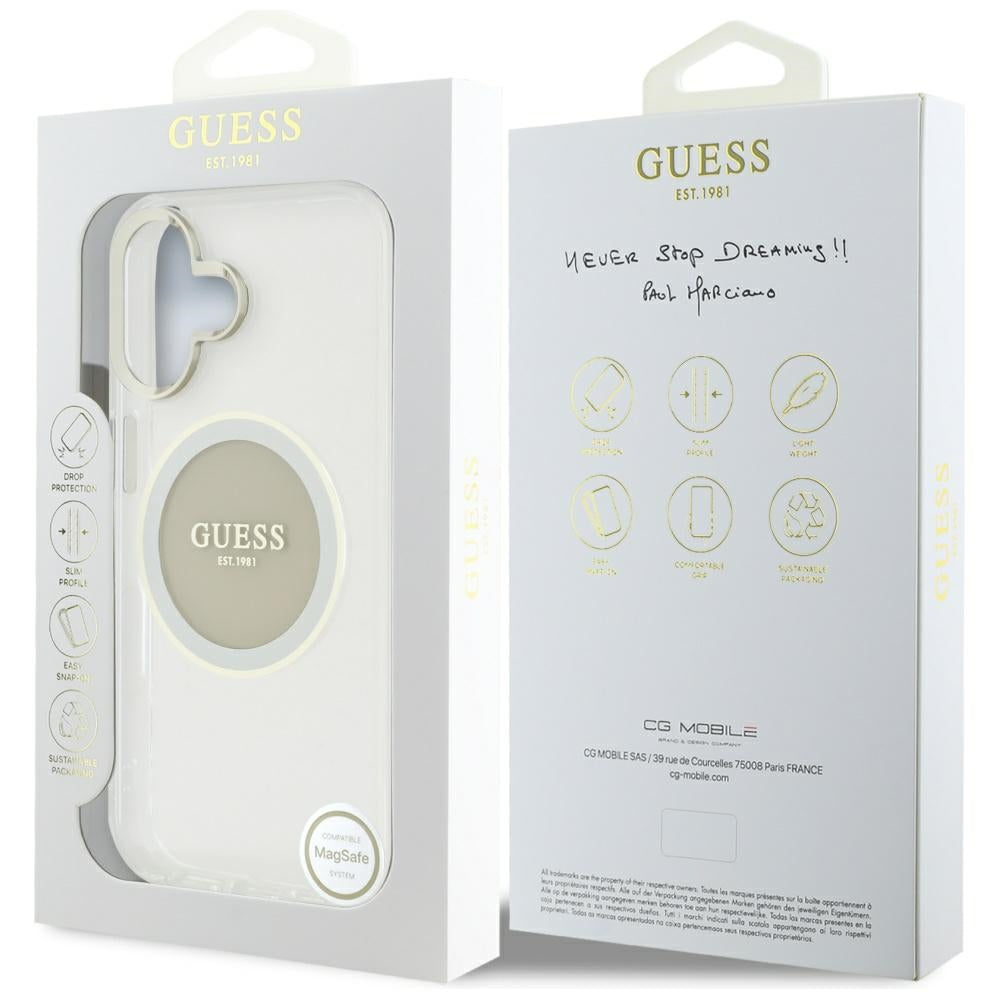 Ovitek MagSafe za Apple iPhone 16, Guess, IML Metal Colored Circle, Siv