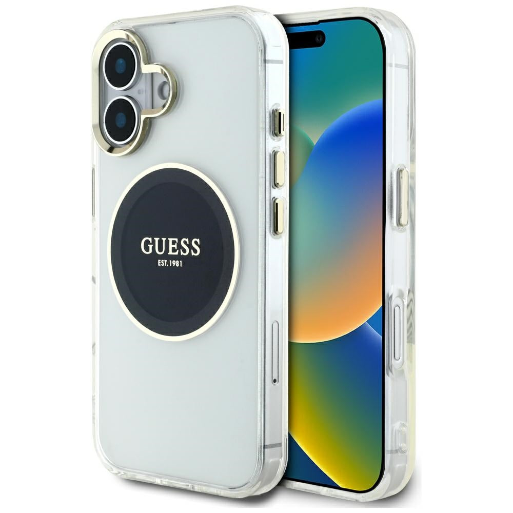 Ovitek MagSafe za Apple iPhone 16, Guess, IML Metal Colored Circle, črn