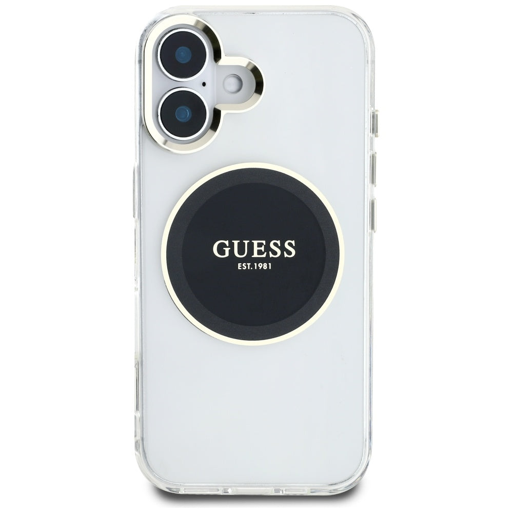 Ovitek MagSafe za Apple iPhone 16, Guess, IML Metal Colored Circle, črn