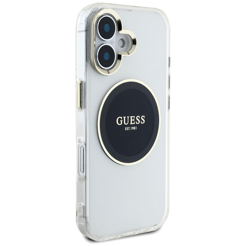 Ovitek MagSafe za Apple iPhone 16, Guess, IML Metal Colored Circle, črn