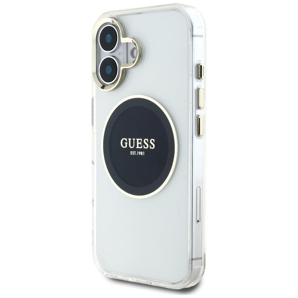 Ovitek MagSafe za Apple iPhone 16, Guess, IML Metal Colored Circle, črn