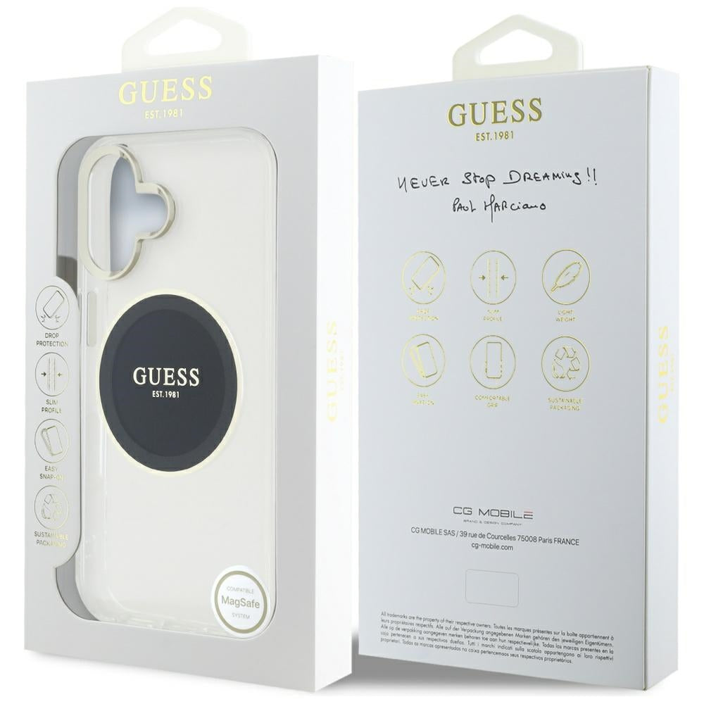 Ovitek MagSafe za Apple iPhone 16, Guess, IML Metal Colored Circle, črn