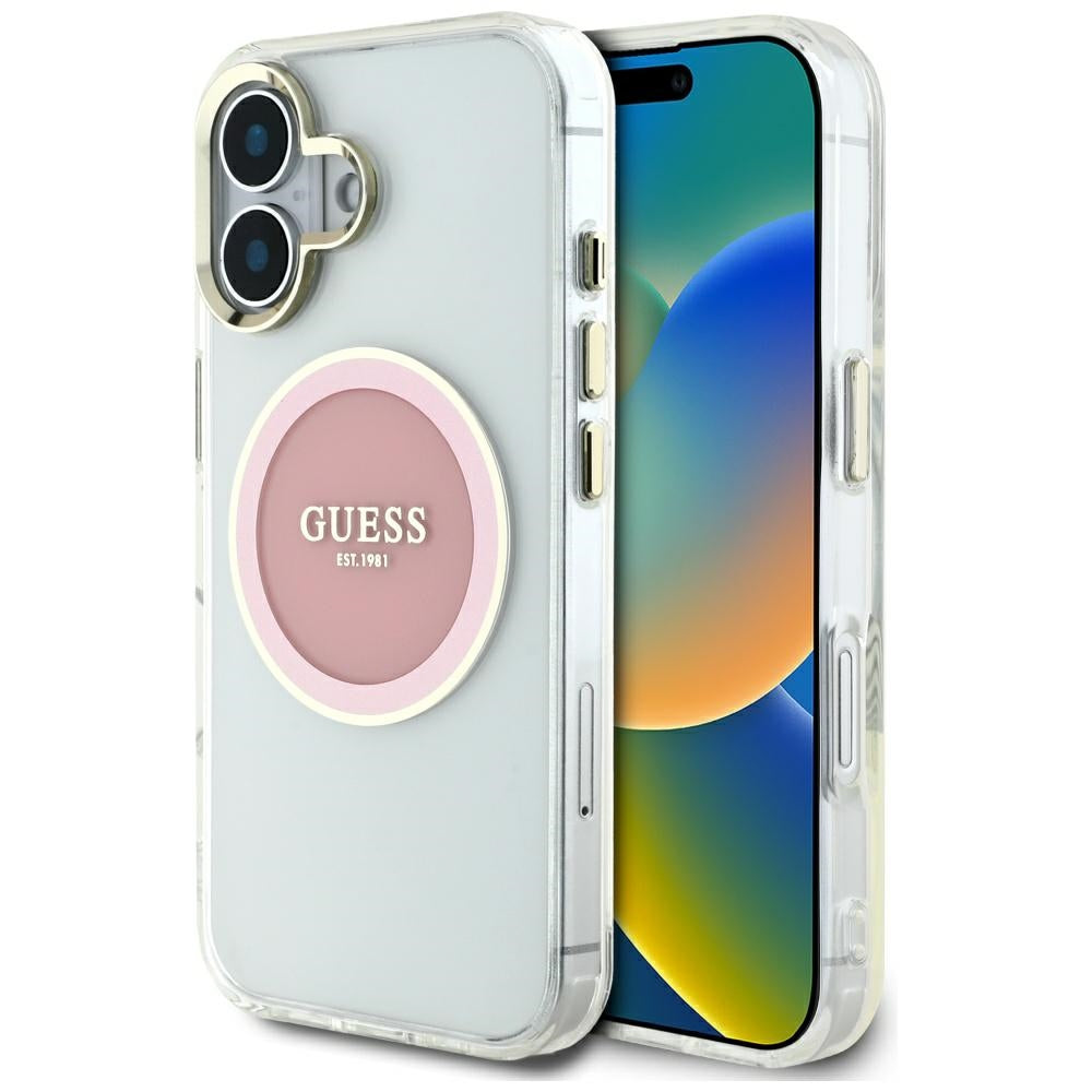 Ovitek MagSafe za Apple iPhone 16, Guess, IML Metal Colored Circle, Roza
