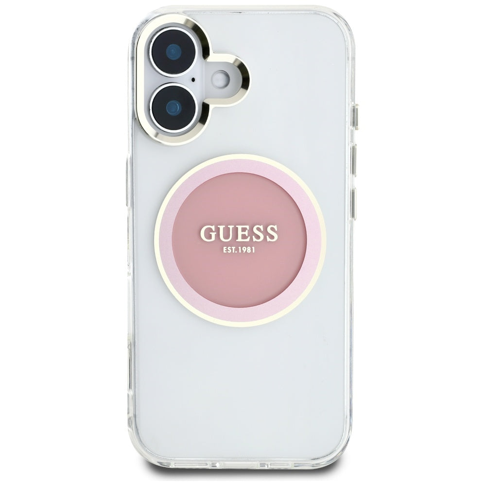 Ovitek MagSafe za Apple iPhone 16, Guess, IML Metal Colored Circle, Roza