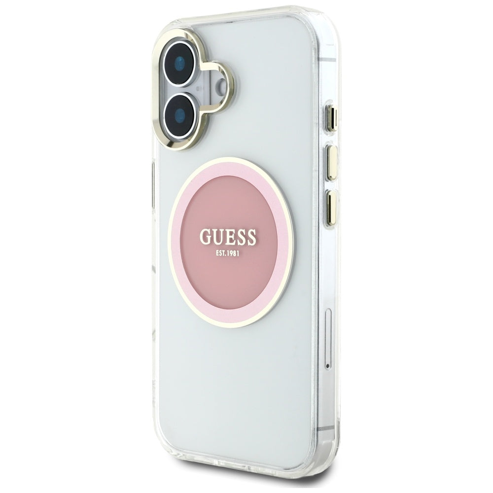 Ovitek MagSafe za Apple iPhone 16, Guess, IML Metal Colored Circle, Roza