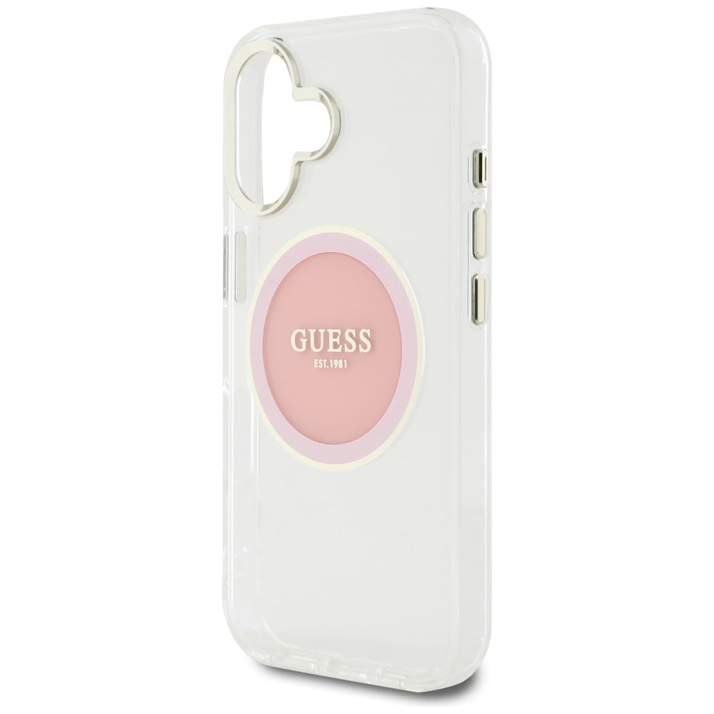 Ovitek MagSafe za Apple iPhone 16, Guess, IML Metal Colored Circle, Roza