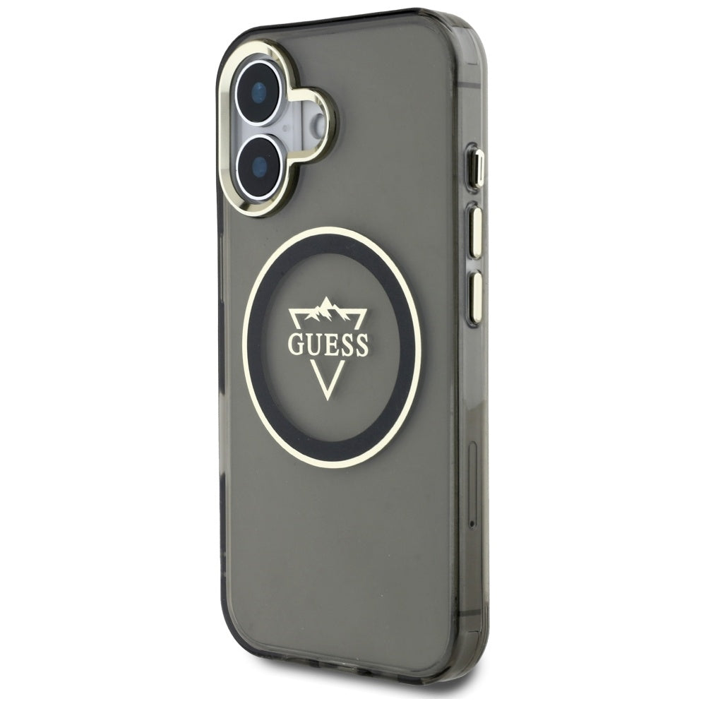 Ovitek MagSafe za Apple iPhone 16, Guess, IML Metal Mountain Logo, črn