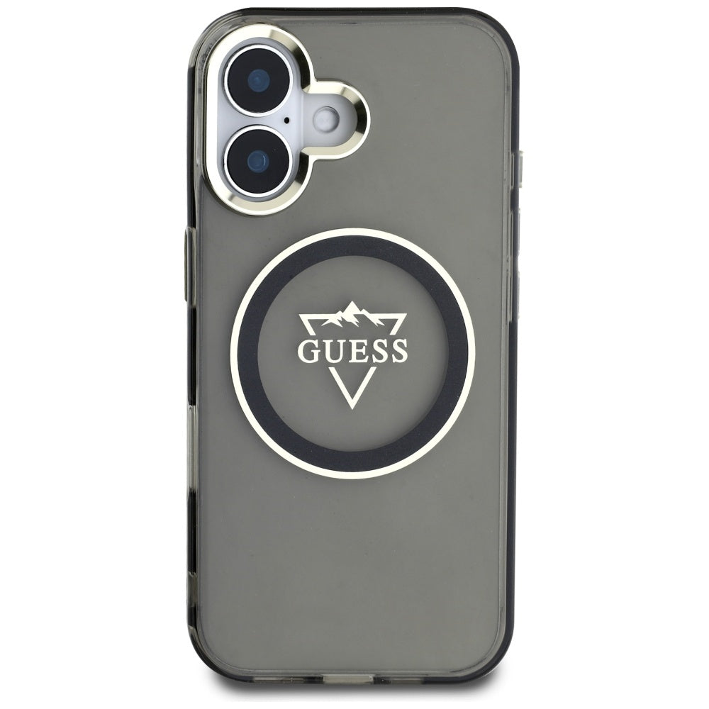 Ovitek MagSafe za Apple iPhone 16, Guess, IML Metal Mountain Logo, črn