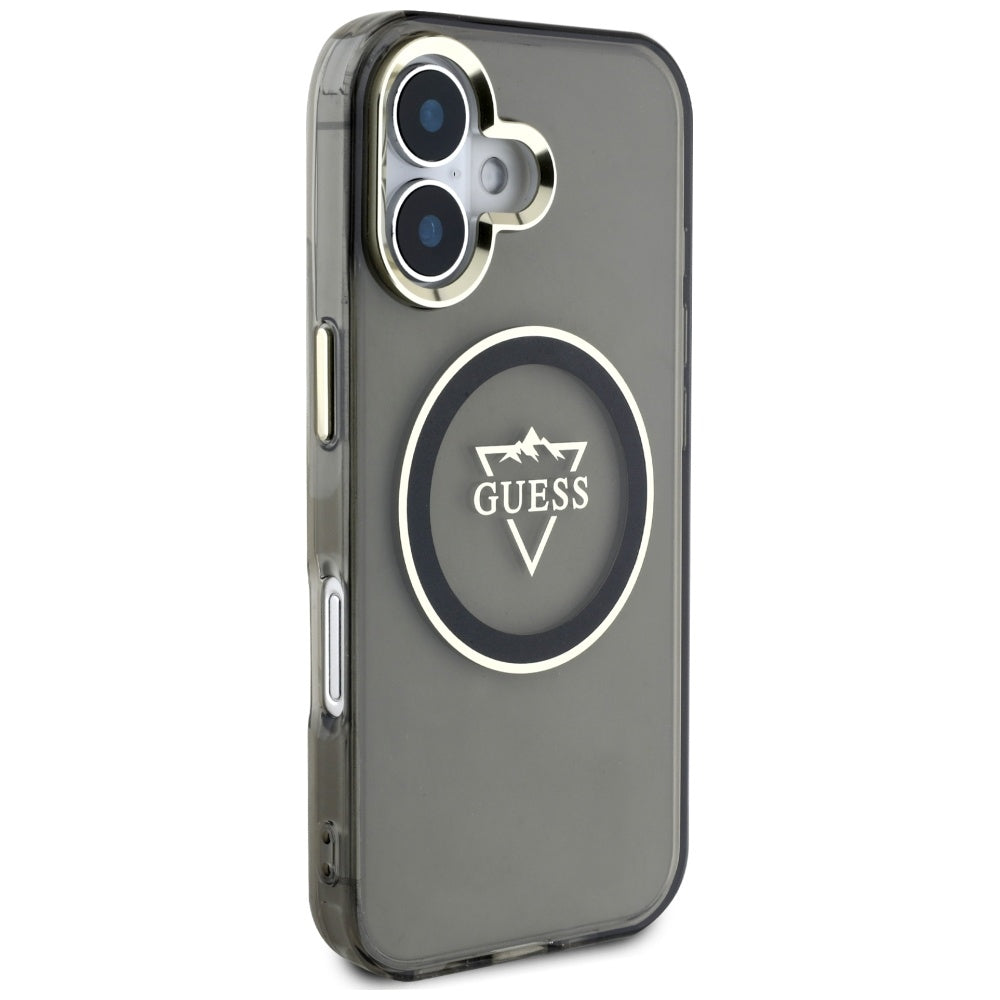 Ovitek MagSafe za Apple iPhone 16, Guess, IML Metal Mountain Logo, črn