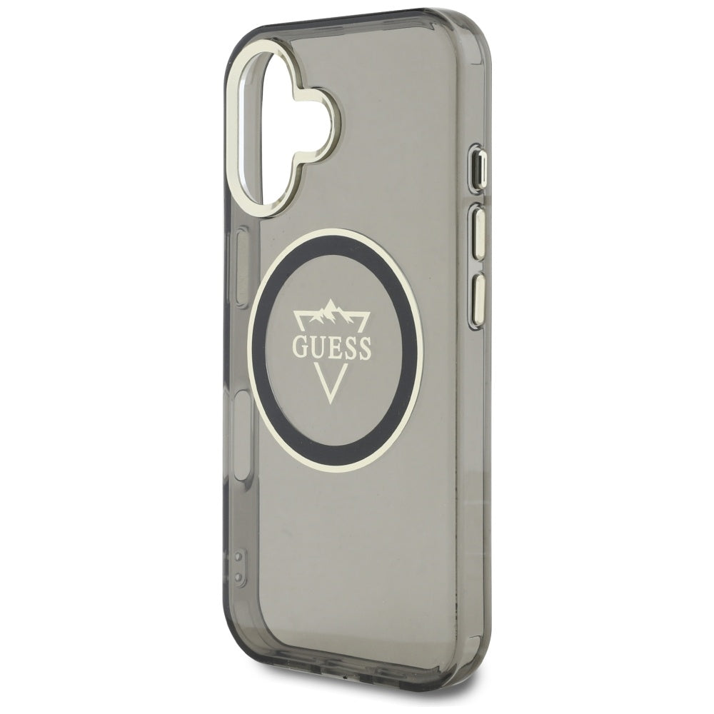 Ovitek MagSafe za Apple iPhone 16, Guess, IML Metal Mountain Logo, črn