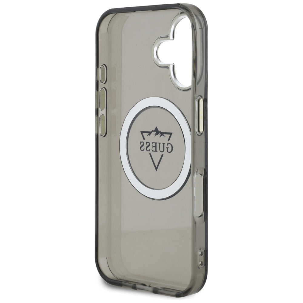 Ovitek MagSafe za Apple iPhone 16, Guess, IML Metal Mountain Logo, črn