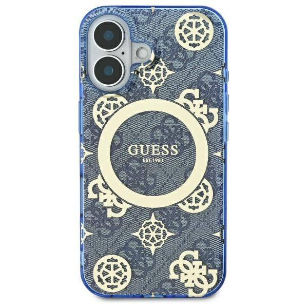 MagSafe ovitek za Apple iPhone 16, Guess, IML Peony On 4G Background, Modra