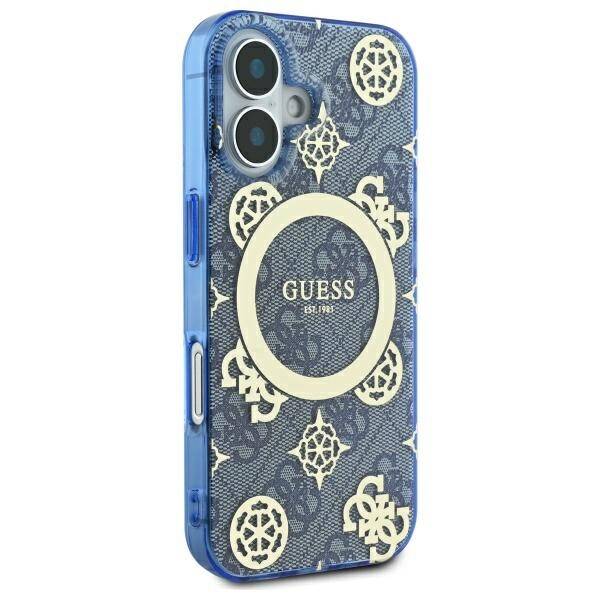 MagSafe ovitek za Apple iPhone 16, Guess, IML Peony On 4G Background, Modra