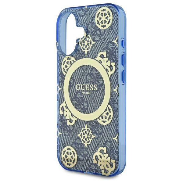 MagSafe ovitek za Apple iPhone 16, Guess, IML Peony On 4G Background, Modra