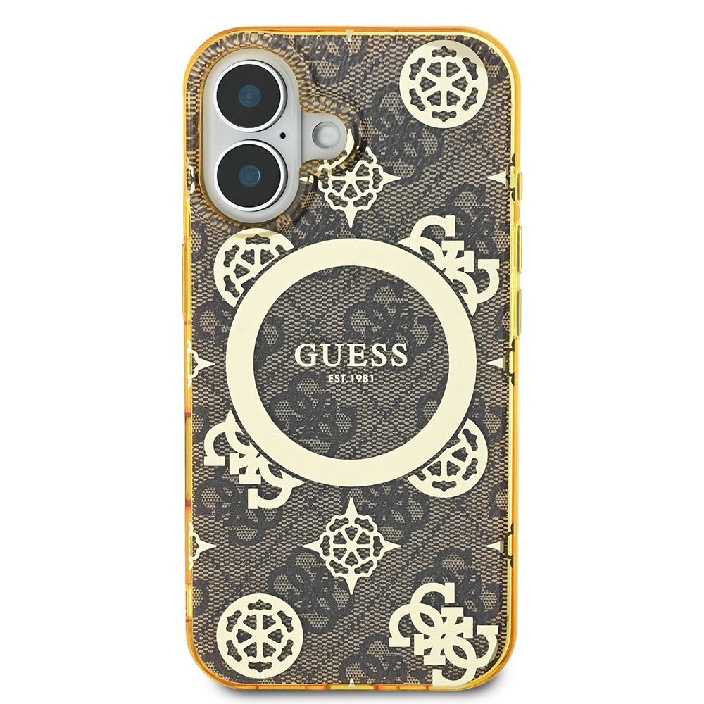 Ovitek MagSafe za Apple iPhone 16, Guess, IML Peony On 4G Background, rjava