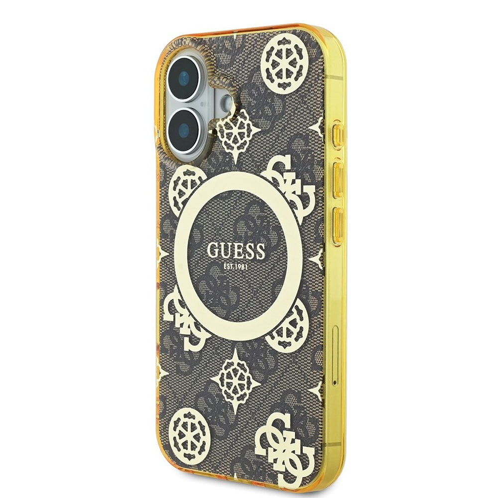 Ovitek MagSafe za Apple iPhone 16, Guess, IML Peony On 4G Background, rjava
