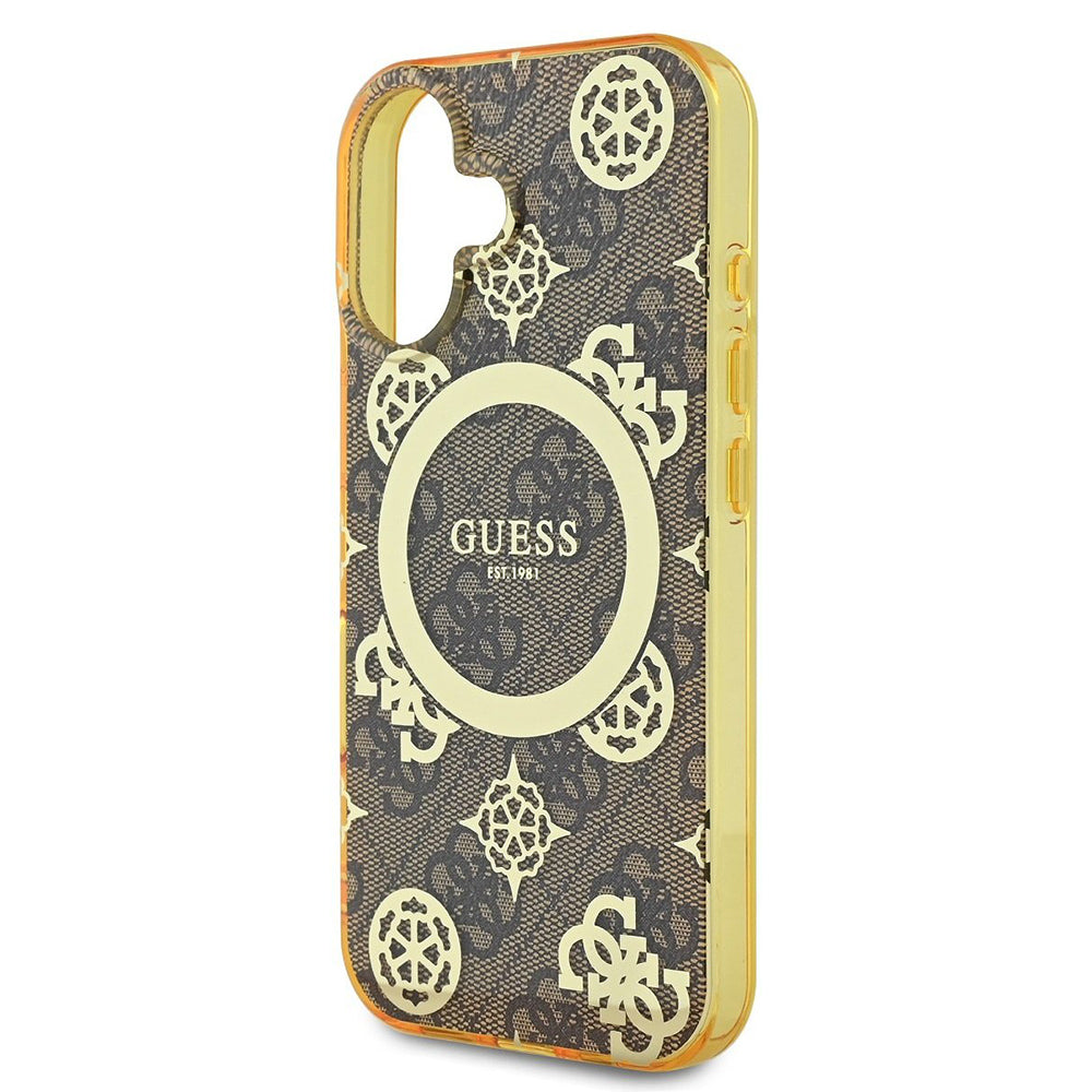 Ovitek MagSafe za Apple iPhone 16, Guess, IML Peony On 4G Background, rjava