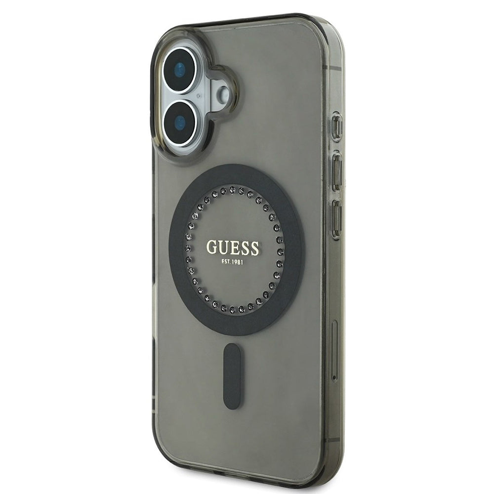 Ovitek MagSafe za Apple iPhone 16, Guess, IML Rhinestone, črn