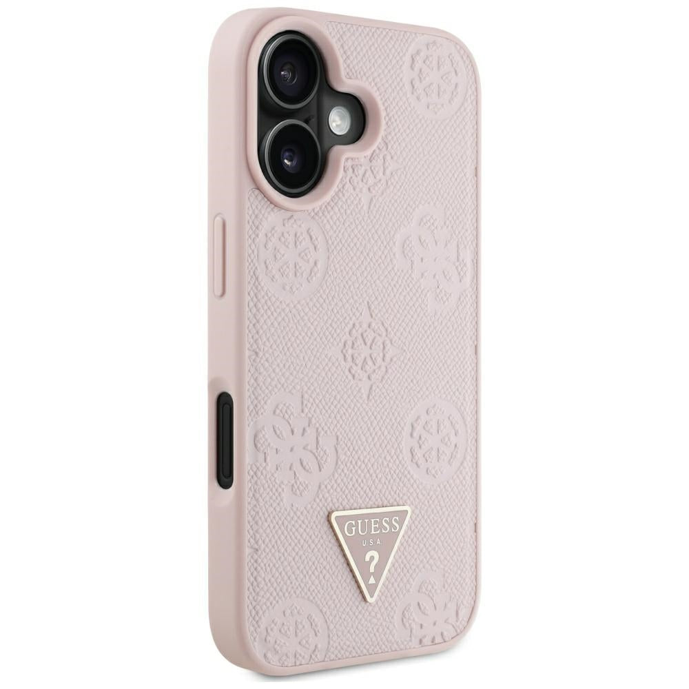 Ovitek MagSafe za Apple iPhone 16, Guess, Peony Grained Hot Stamp Triangle, Roza