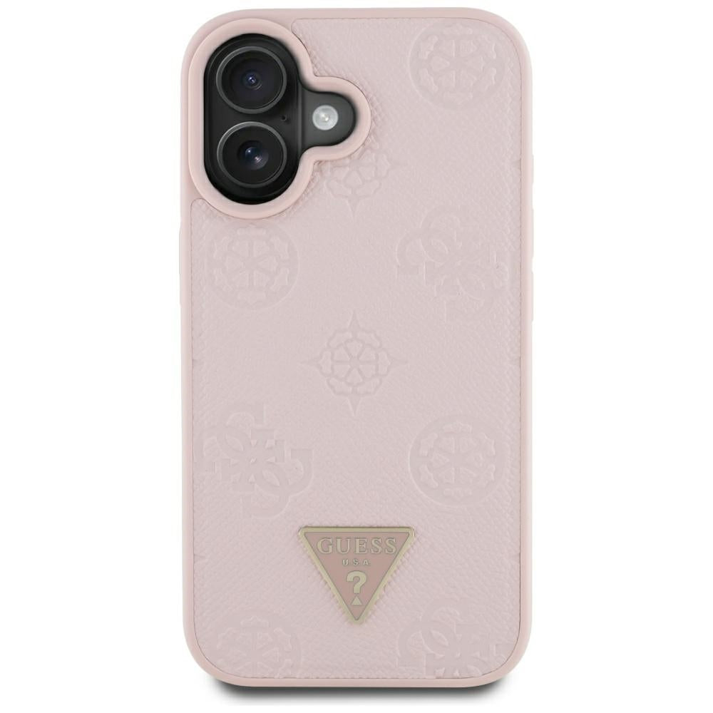 Ovitek MagSafe za Apple iPhone 16, Guess, Peony Grained Hot Stamp Triangle, Roza