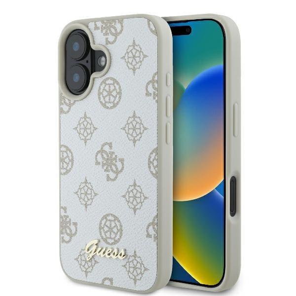 MagSafe ovitek za Apple iPhone 16, Guess, Peony Script, Bela