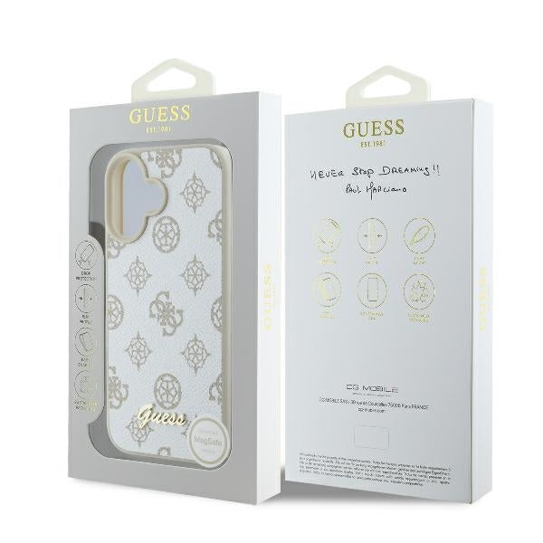 MagSafe ovitek za Apple iPhone 16, Guess, Peony Script, Bela