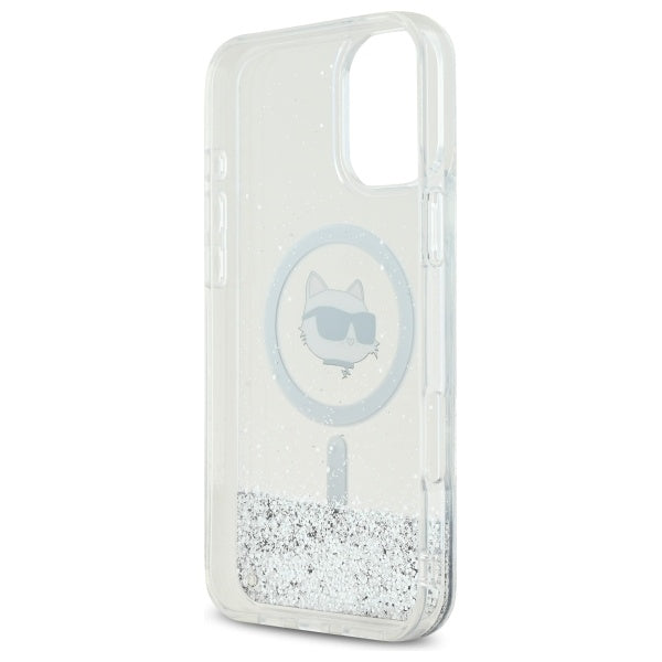 Ovitek MagSafe za Apple iPhone 16, Karl Lagerfeld, Glitter Liquid Choupette Head, Prozoren