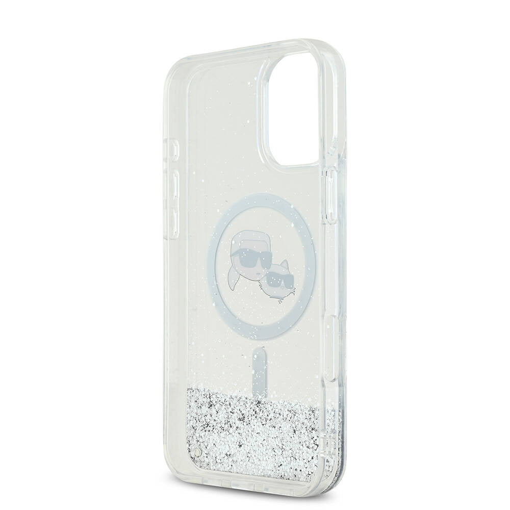 Ovitek MagSafe za Apple iPhone 16, Karl Lagerfeld, Glitter Liquid Karl & Choupette's Heads, Prozoren