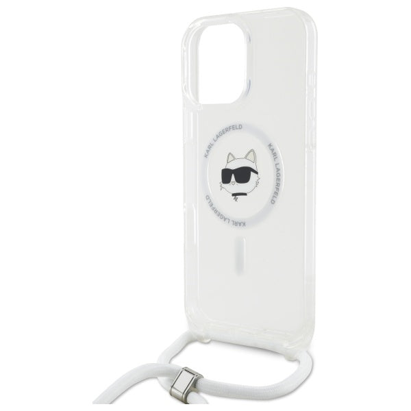 Husa MagSafe za Apple iPhone 16, Karl Lagerfeld, IML Crossbody Choupette's Head with Strap, Prozorna