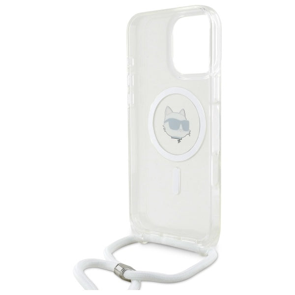 Husa MagSafe za Apple iPhone 16, Karl Lagerfeld, IML Crossbody Choupette's Head with Strap, Prozorna