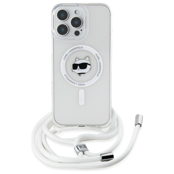 Husa MagSafe za Apple iPhone 16, Karl Lagerfeld, IML Crossbody Choupette's Head with Strap, Prozorna