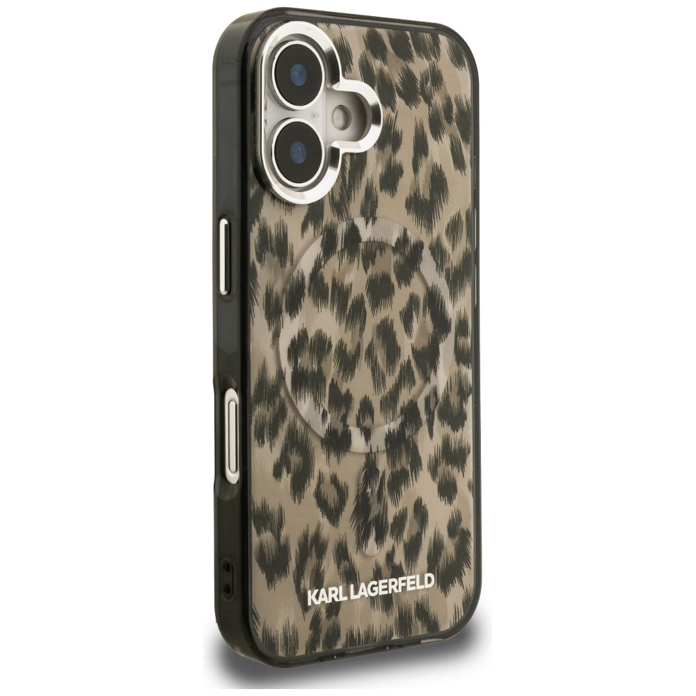 Ovitek MagSafe za Apple iPhone 16, Karl Lagerfeld, IML Leopard vzorec, rjava
