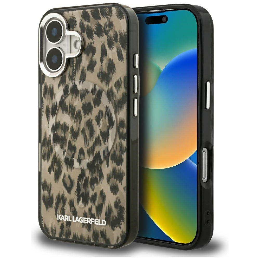 Ovitek MagSafe za Apple iPhone 16, Karl Lagerfeld, IML Leopard vzorec, rjava