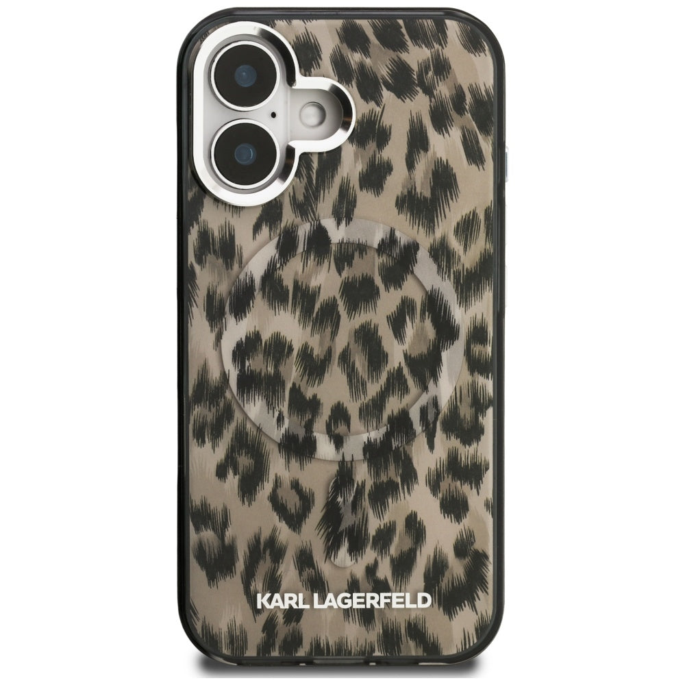 Ovitek MagSafe za Apple iPhone 16, Karl Lagerfeld, IML Leopard vzorec, rjava